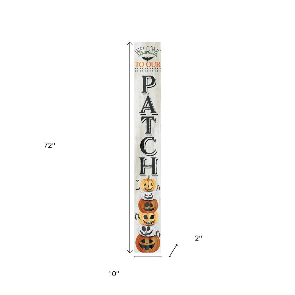 72" Black Orange And White Solid Wood Welcome Halloween Jack-O-Lantern Porch Sign