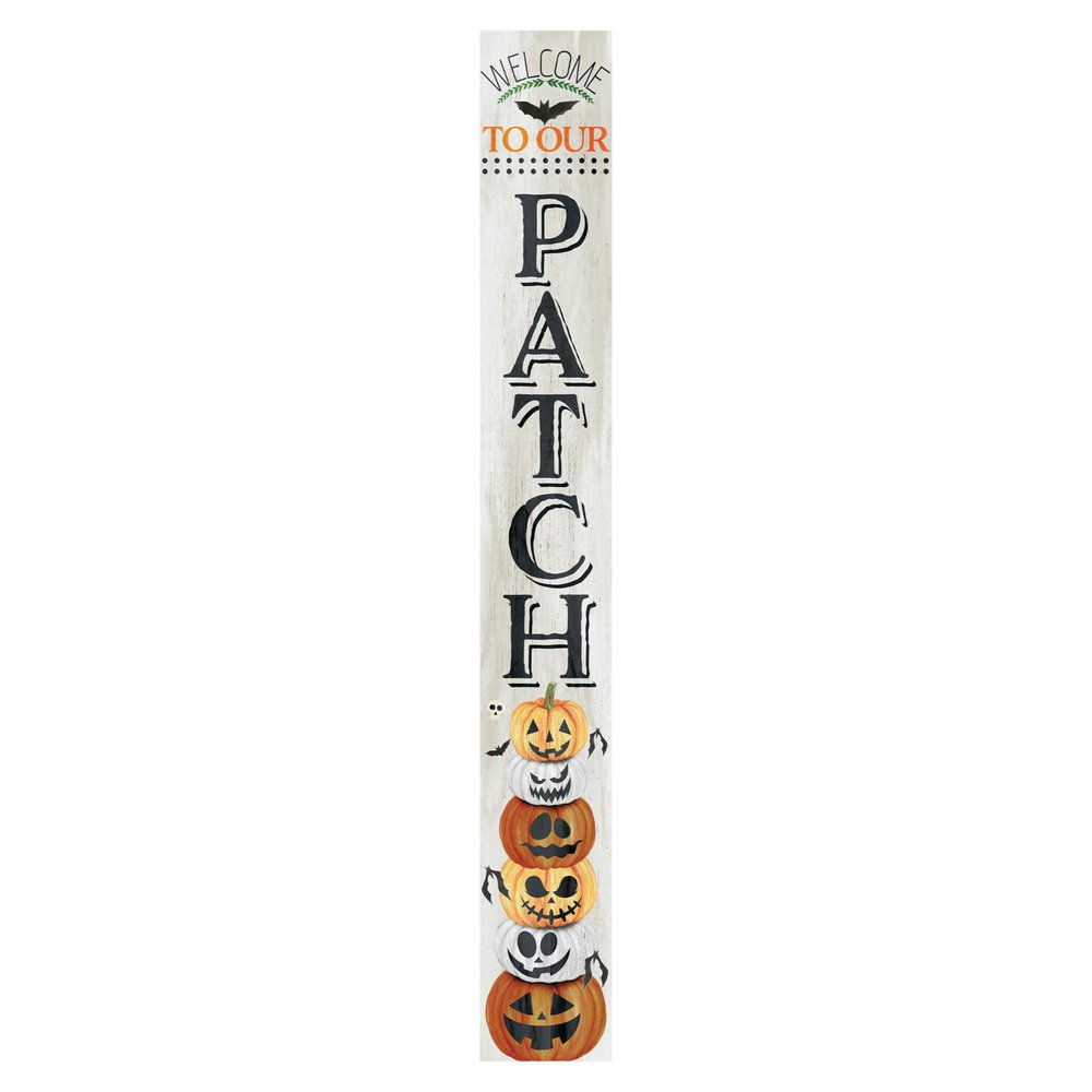 72" Black Orange And White Solid Wood Welcome Halloween Jack-O-Lantern Porch Sign