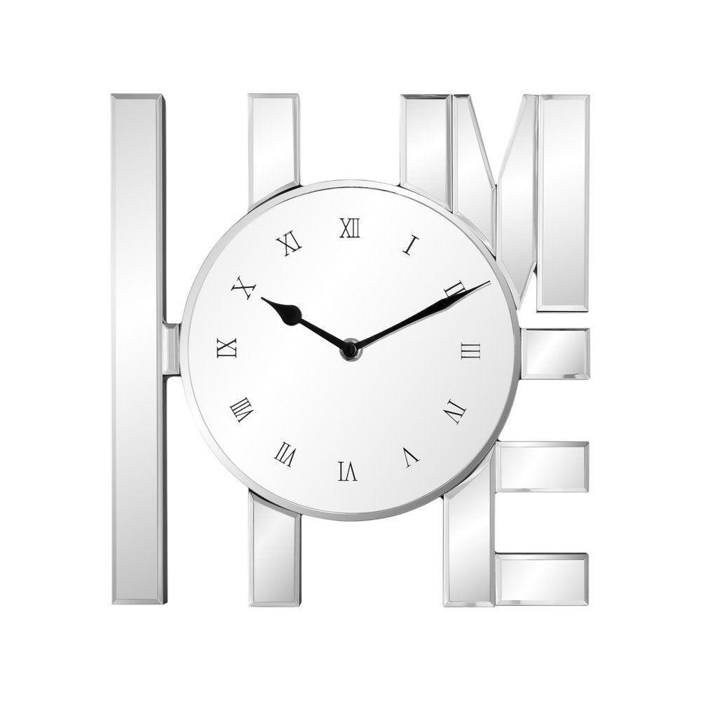 14" Silver Mirrored Glass Silent Analog Home Wall Clock