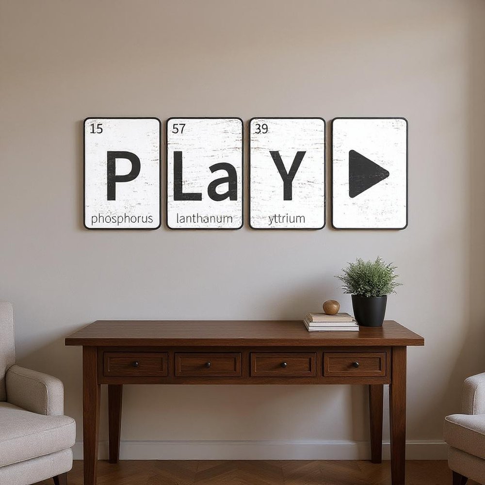 12" X 12" White And Black PLaYEr Wood Wall Decor