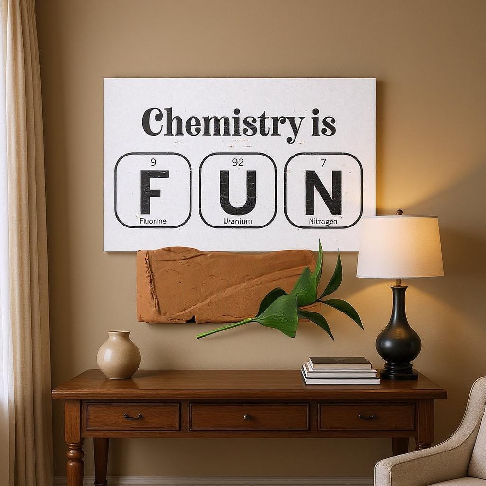 12" X 12" White And Black Chemistry is FUN: Fluorine, Uranium & Nitrogen Wood Wall Decor