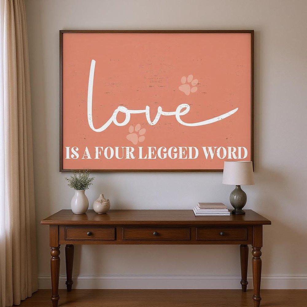 12" X 12" Pink And White Love Is A Four Legged Word Canvas Wall Decor