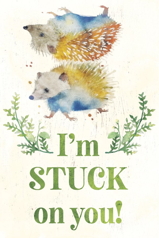 12" X 12" White And Green I'm Stuck On You with Hedgehogs Canvas Wall Decor