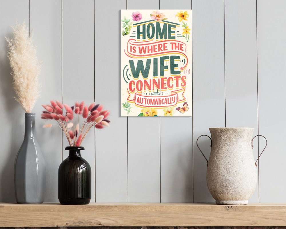 12" X 12" White Green And Orange Home is Where the Wife Connects Automatically Canvas Wall Decor