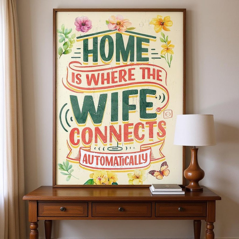 12" X 12" White Green And Orange Home is Where the Wife Connects Automatically Canvas Wall Decor