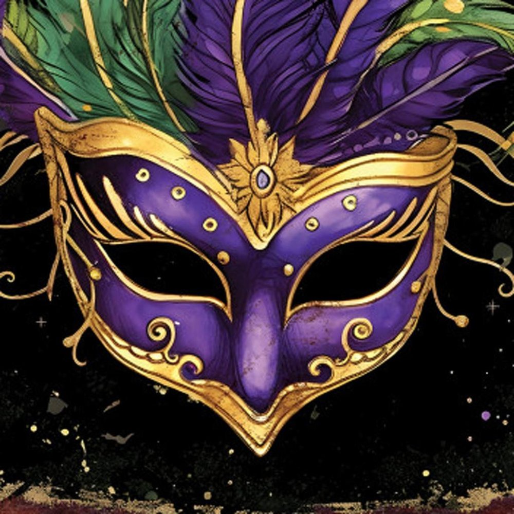 12" X 12" Black Gold And Purple Mardi Gras Canvas Square Hanging Wall Decor