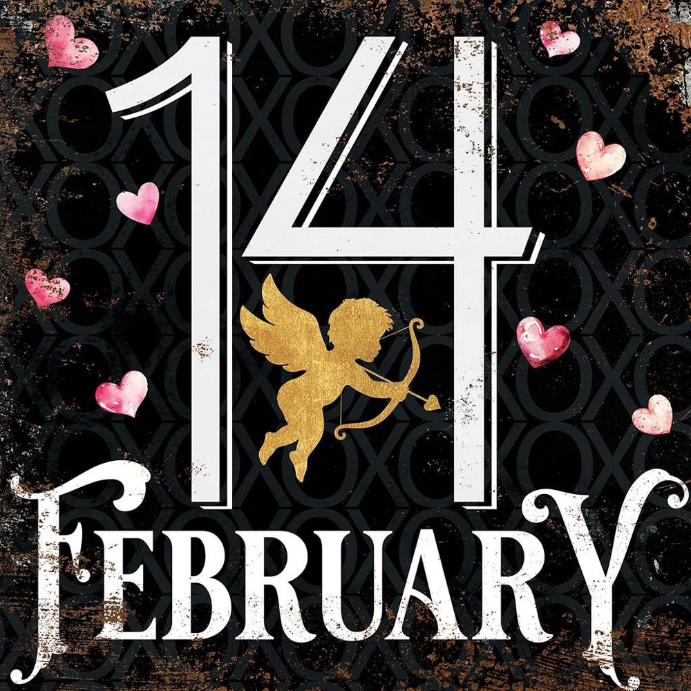12" X 12" Black White And Pink Valentine's Day 14-Feb Canvas Square Hanging Wall Decor