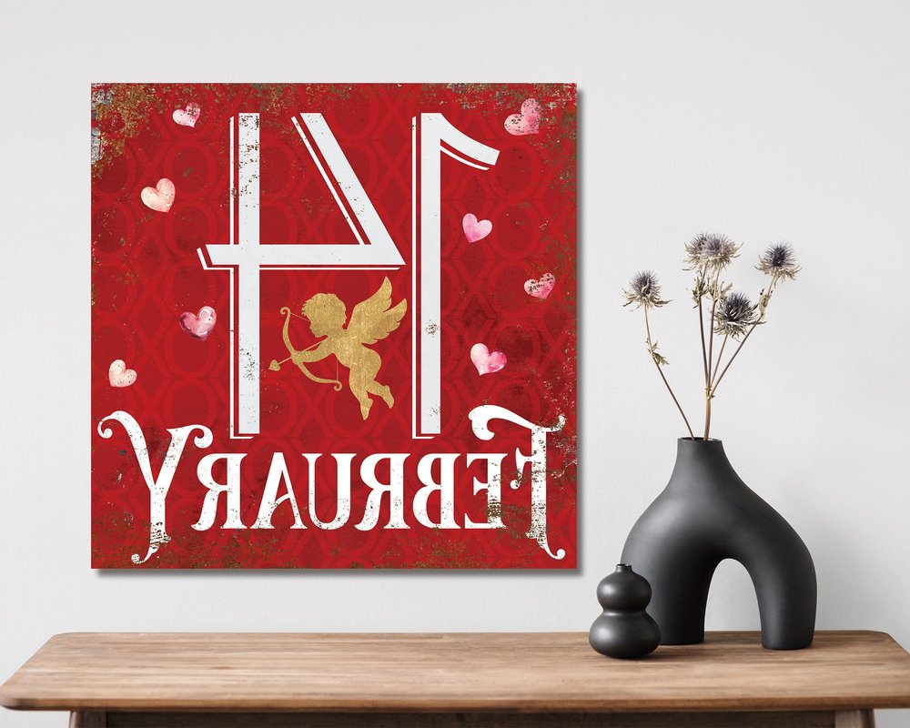12" X 12" Red Pink And White Valentine's Day 14-Feb Canvas Square Hanging Wall Decor