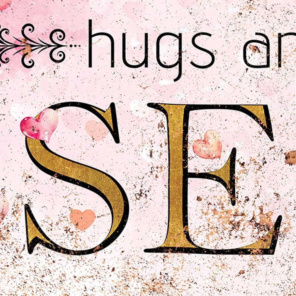 12" X 12" Pink Red And Gold Valentine's Day Hugs and Kisses Canvas Square Wall Decor
