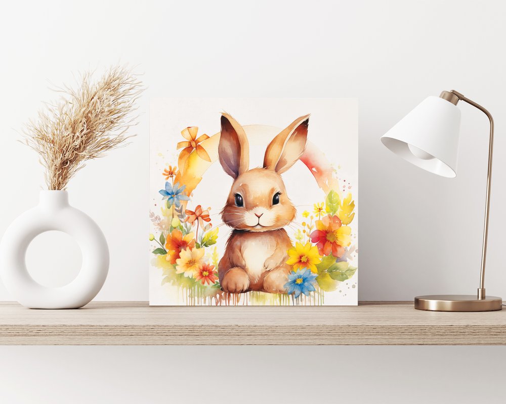 12" X 12" White Yellow And Pink Rabbit Easter Floral Canvas Square Hanging Wall Decor