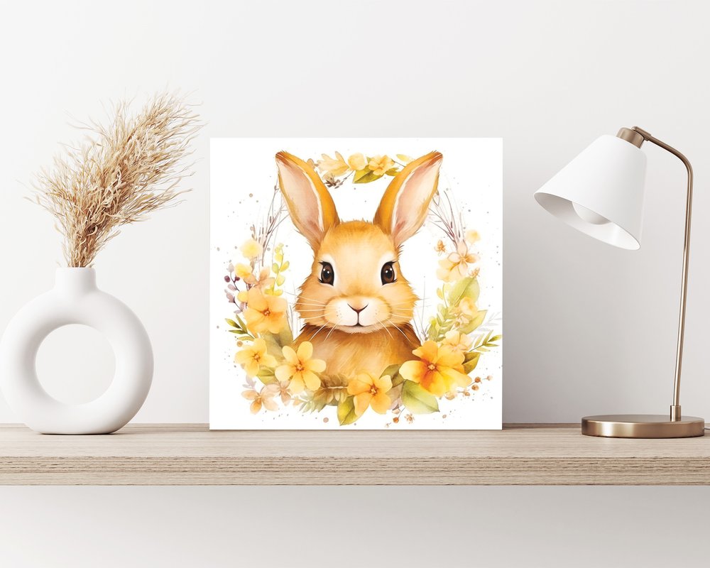 12" X 12" White Yellow And Pink Rabbit Easter Floral Canvas Square Hanging Wall Decor