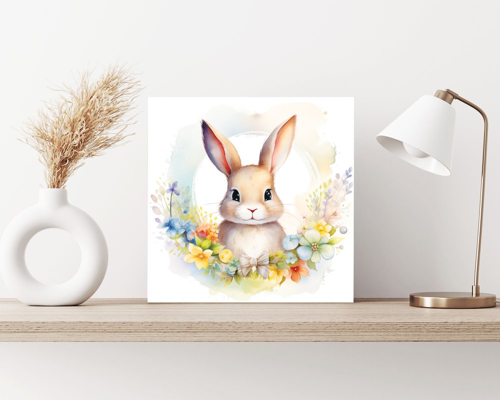 12" X 12" White Yellow And Pink Rabbit Easter Floral Canvas Square Hanging Wall Decor
