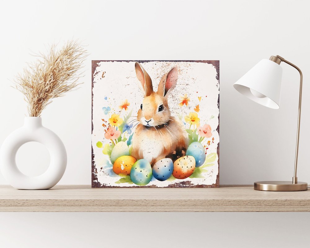 12" X 12" White Yellow And Pink Rabbit Easter Floral Canvas Square Hanging Wall Decor