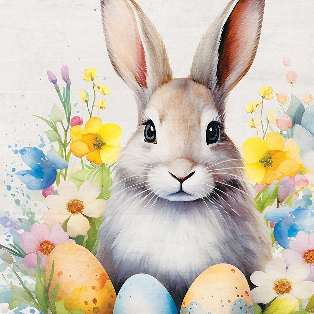 12" X 12" White Yellow And Pink Rabbit Easter Floral Canvas Square Hanging Wall Decor
