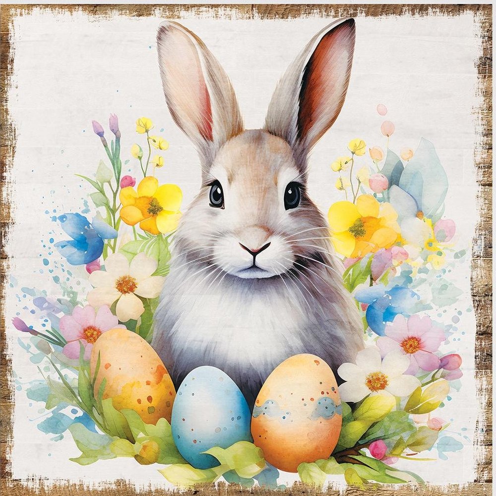 12" X 12" White Yellow And Pink Rabbit Easter Floral Canvas Square Hanging Wall Decor