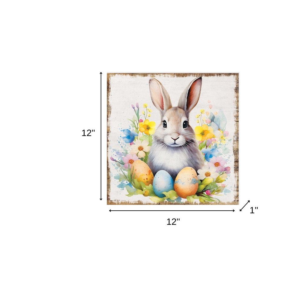 12" X 12" White Yellow And Pink Rabbit Easter Floral Canvas Square Hanging Wall Decor