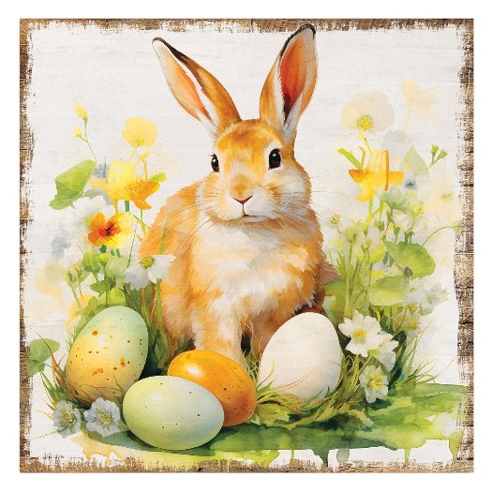 12" X 12" Easter Bunny And Daffodil Canvas Square Hanging Wall Decor