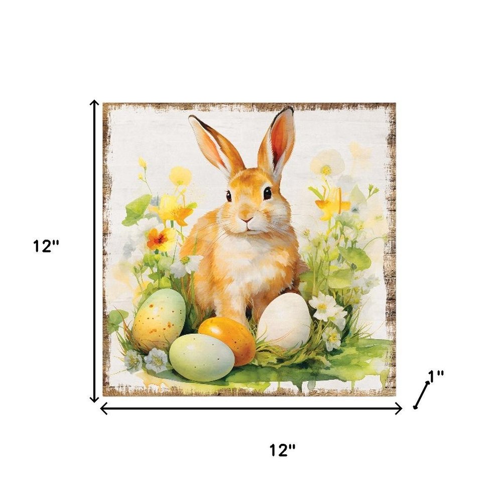 12" X 12" Easter Bunny And Daffodil Canvas Square Hanging Wall Decor