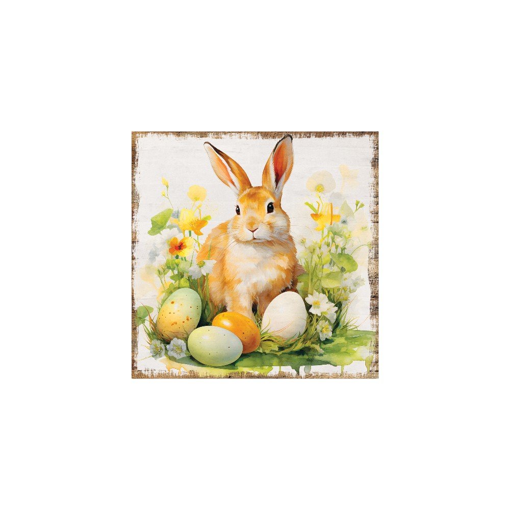 12" X 12" Easter Bunny And Daffodil Canvas Square Hanging Wall Decor