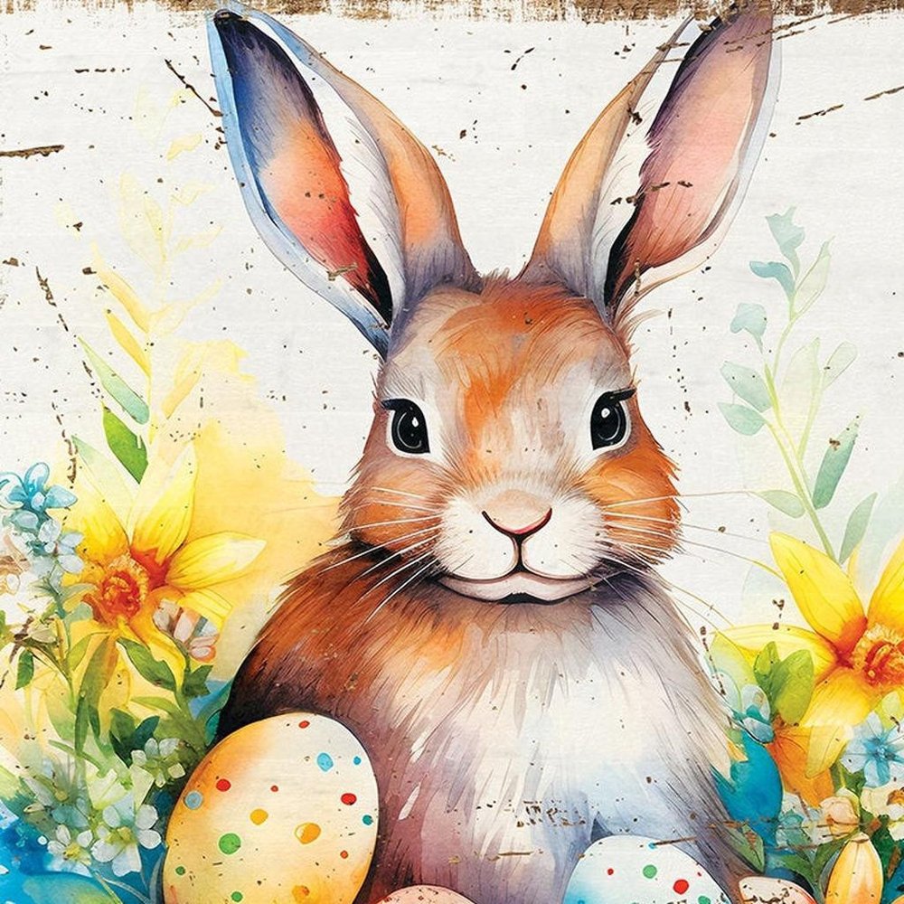 12" X 12" Easter Bunny Speckled Eggs Canvas Square Hanging Wall Decor