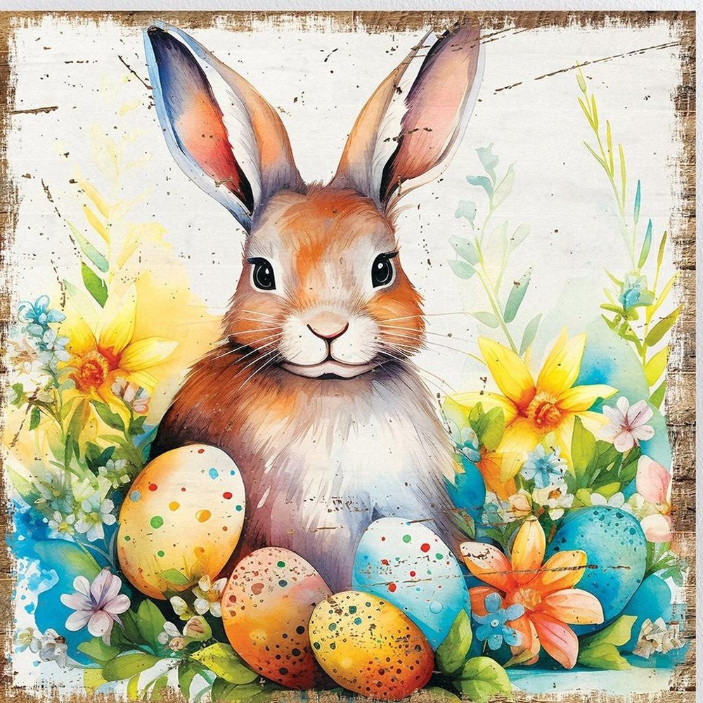 12" X 12" Easter Bunny Speckled Eggs Canvas Square Hanging Wall Decor