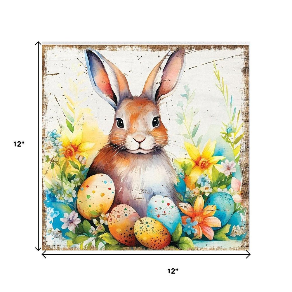 12" X 12" Easter Bunny Speckled Eggs Canvas Square Hanging Wall Decor