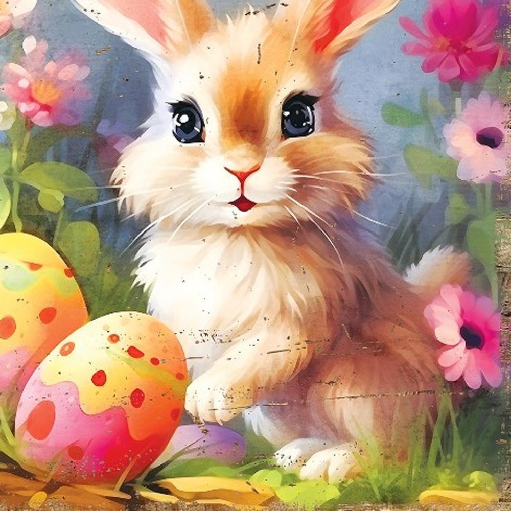 12" X 12" Baby Easter Bunny Eggs Canvas Square Hanging Wall Decor