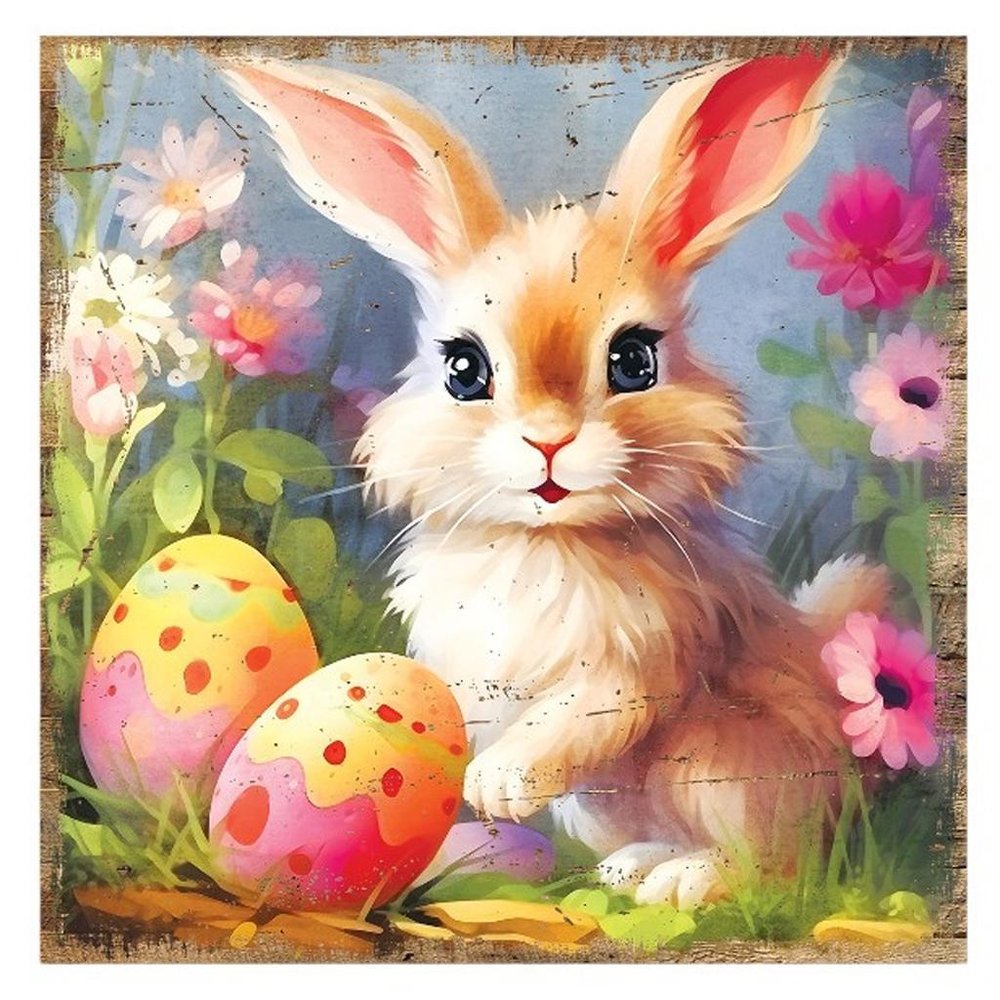 12" X 12" Baby Easter Bunny Eggs Canvas Square Hanging Wall Decor