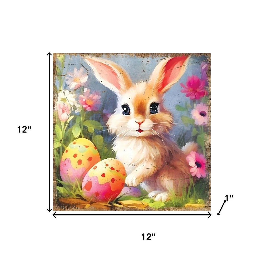 12" X 12" Baby Easter Bunny Eggs Canvas Square Hanging Wall Decor