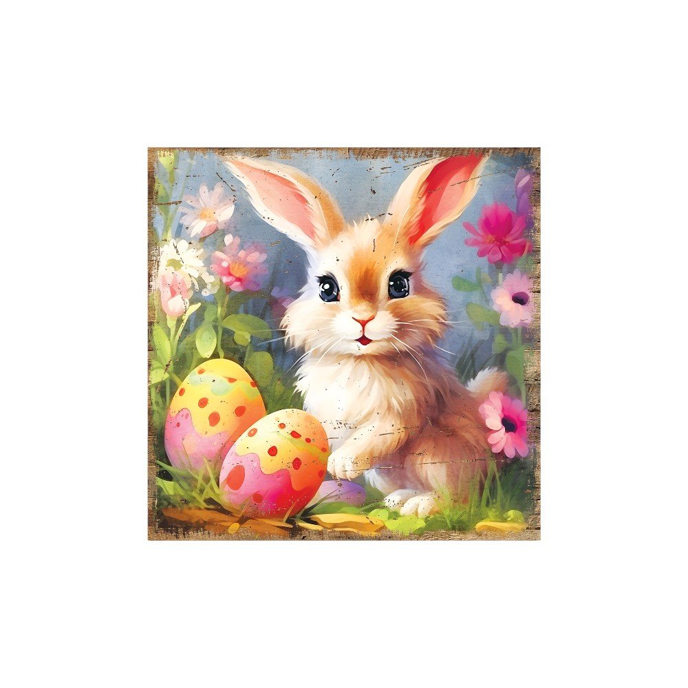 12" X 12" Baby Easter Bunny Eggs Canvas Square Hanging Wall Decor