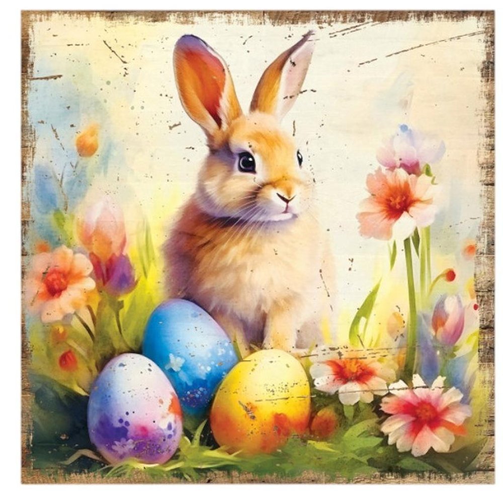 12" X 12" Easter Bunny Three Eggs Canvas Square Hanging Wall Decor