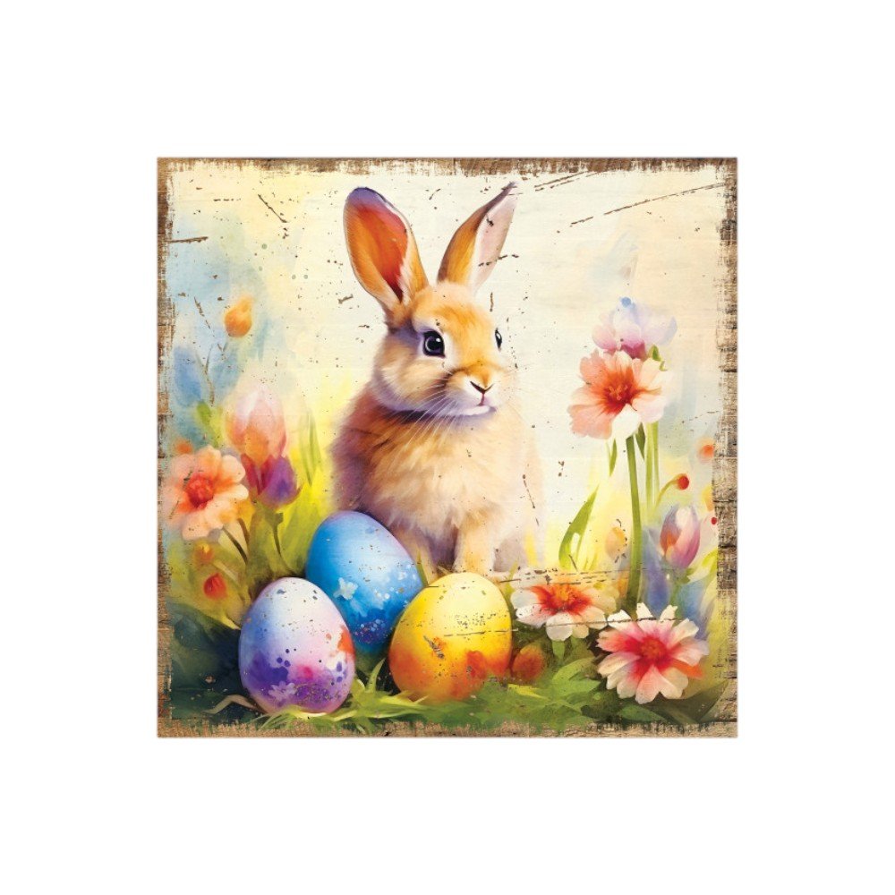 12" X 12" Easter Bunny Three Eggs Canvas Square Hanging Wall Decor