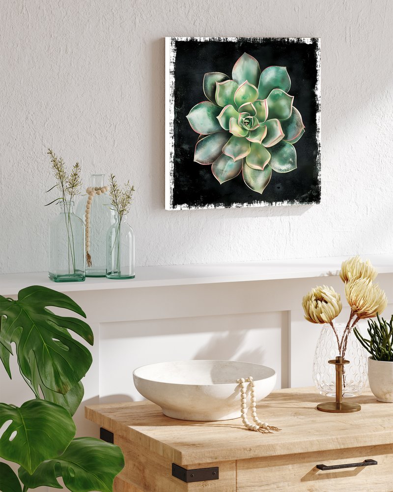 12" X 12" Black And Green Succulent Floral Canvas Square Hanging Wall Decor
