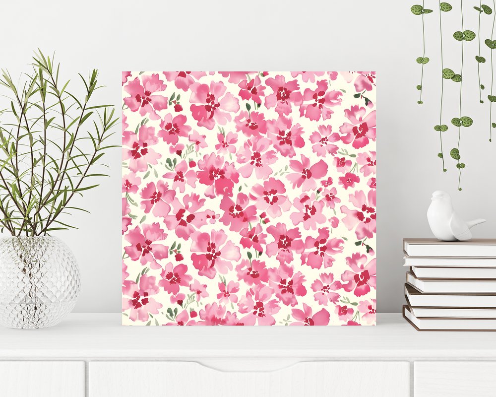 12" X 12" White And Pink Flower Floral Canvas Square Hanging Wall Decor
