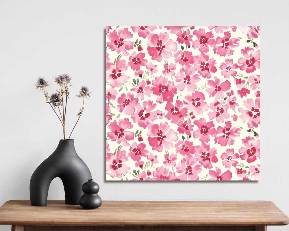 12" X 12" White And Pink Flower Floral Canvas Square Hanging Wall Decor