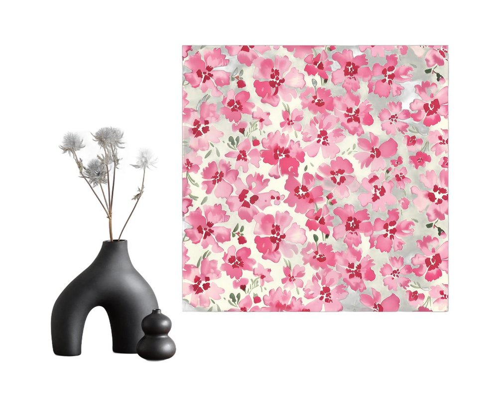 12" X 12" White And Pink Flower Floral Canvas Square Hanging Wall Decor