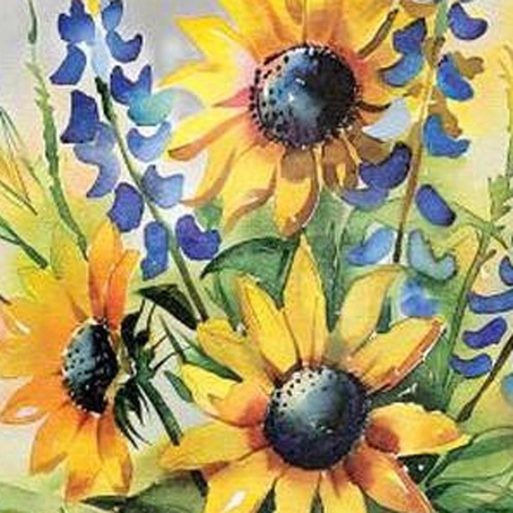 12" X 12" White Yellow And Blue Flower Floral Canvas Square Hanging Wall Decor