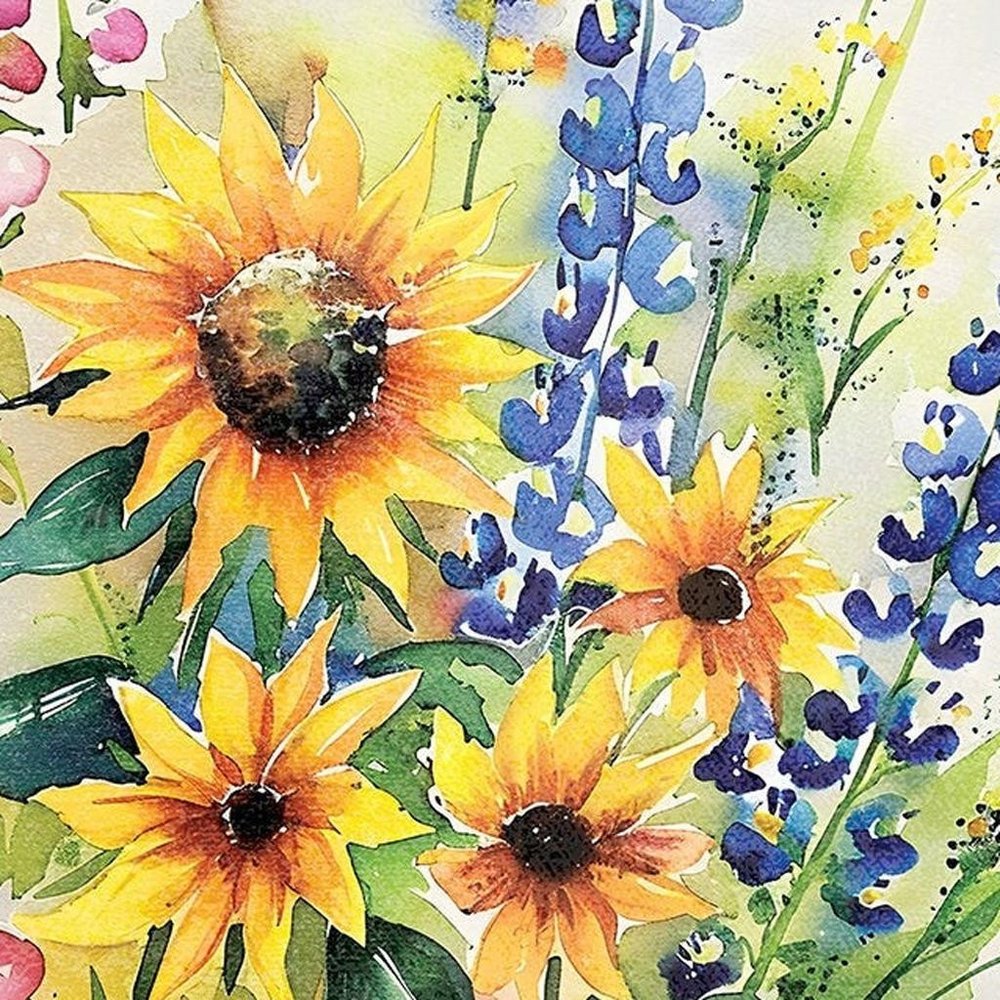 12" X 12" White Yellow And Blue Flower Floral Canvas Square Hanging Wall Decor