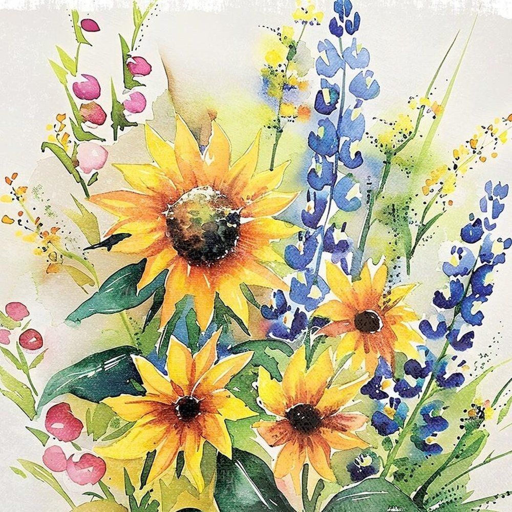 12" X 12" White Yellow And Blue Flower Floral Canvas Square Hanging Wall Decor