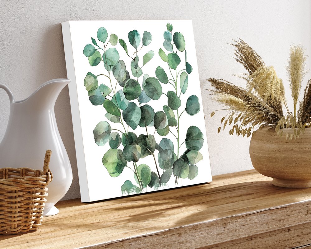 12" X 12" White And Green Floral Canvas Square Hanging Wall Decor