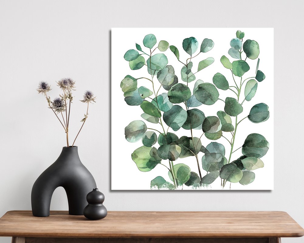 12" X 12" White And Green Floral Canvas Square Hanging Wall Decor