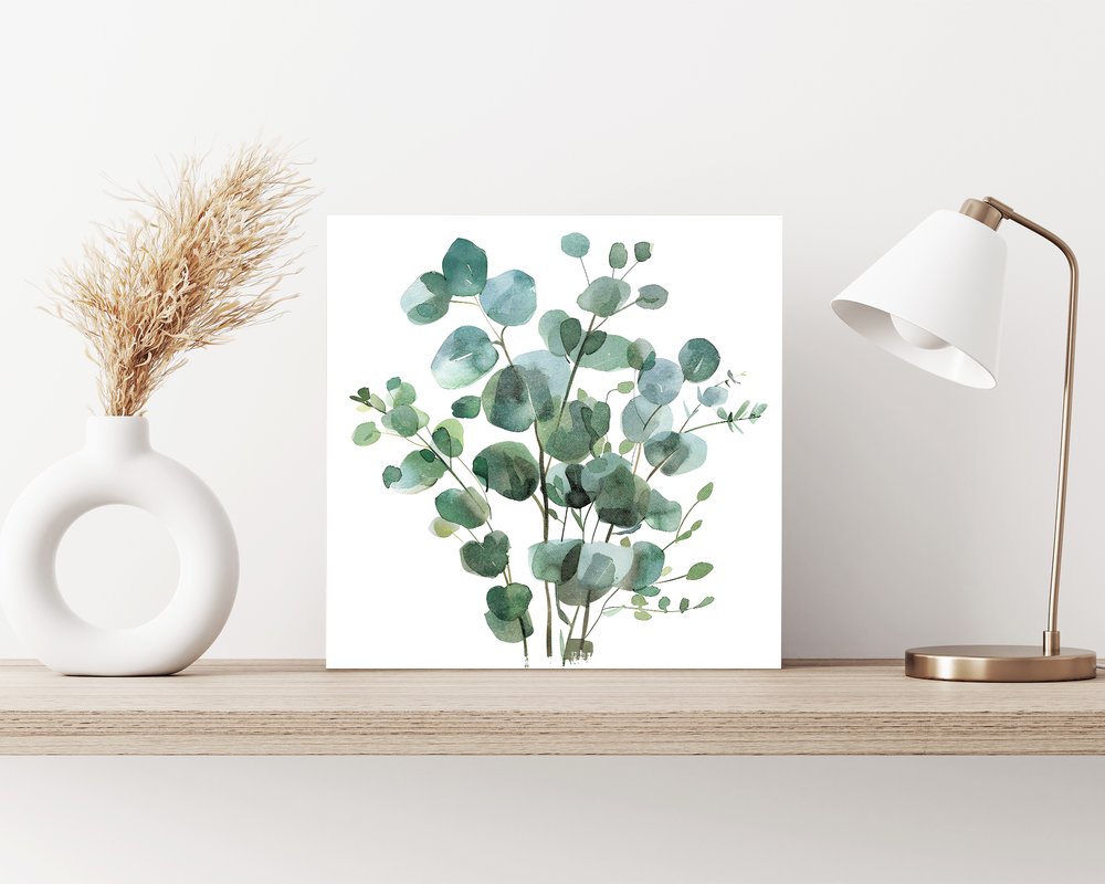 12" X 12" White And Green Floral Canvas Square Hanging Wall Decor