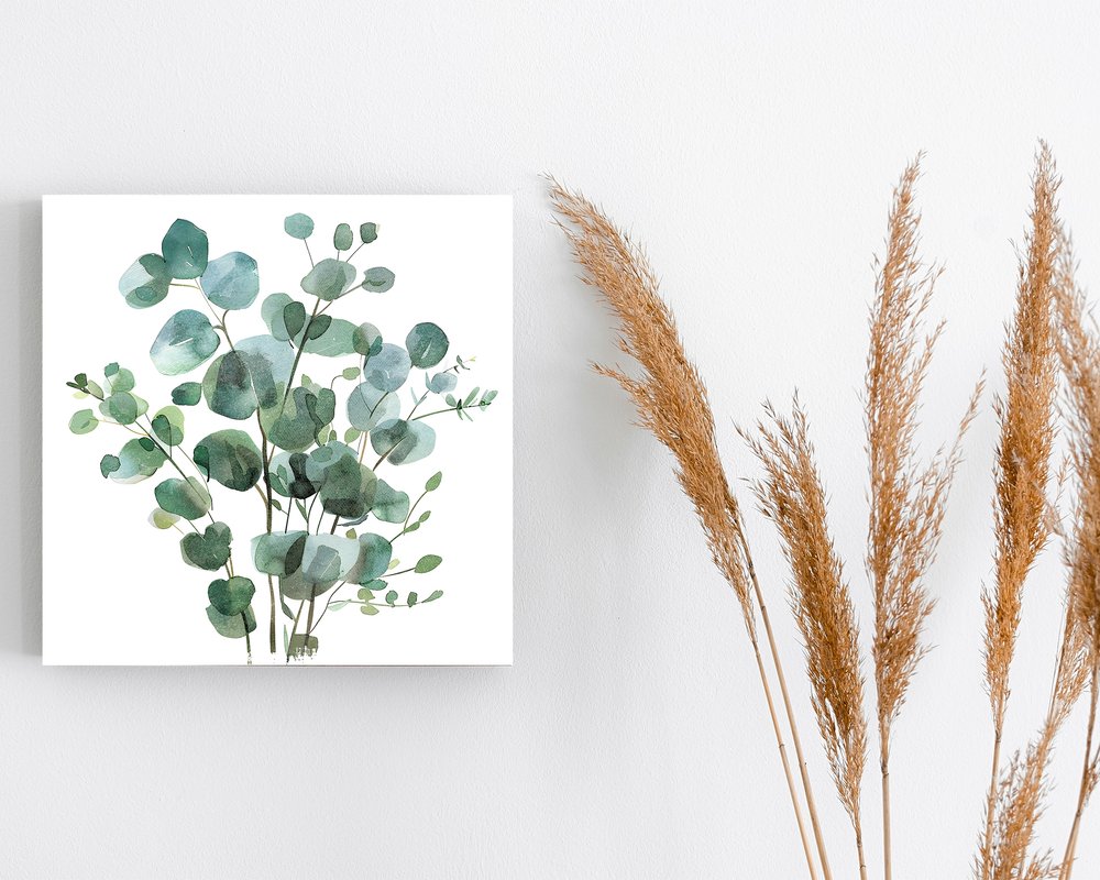 12" X 12" White And Green Floral Canvas Square Hanging Wall Decor