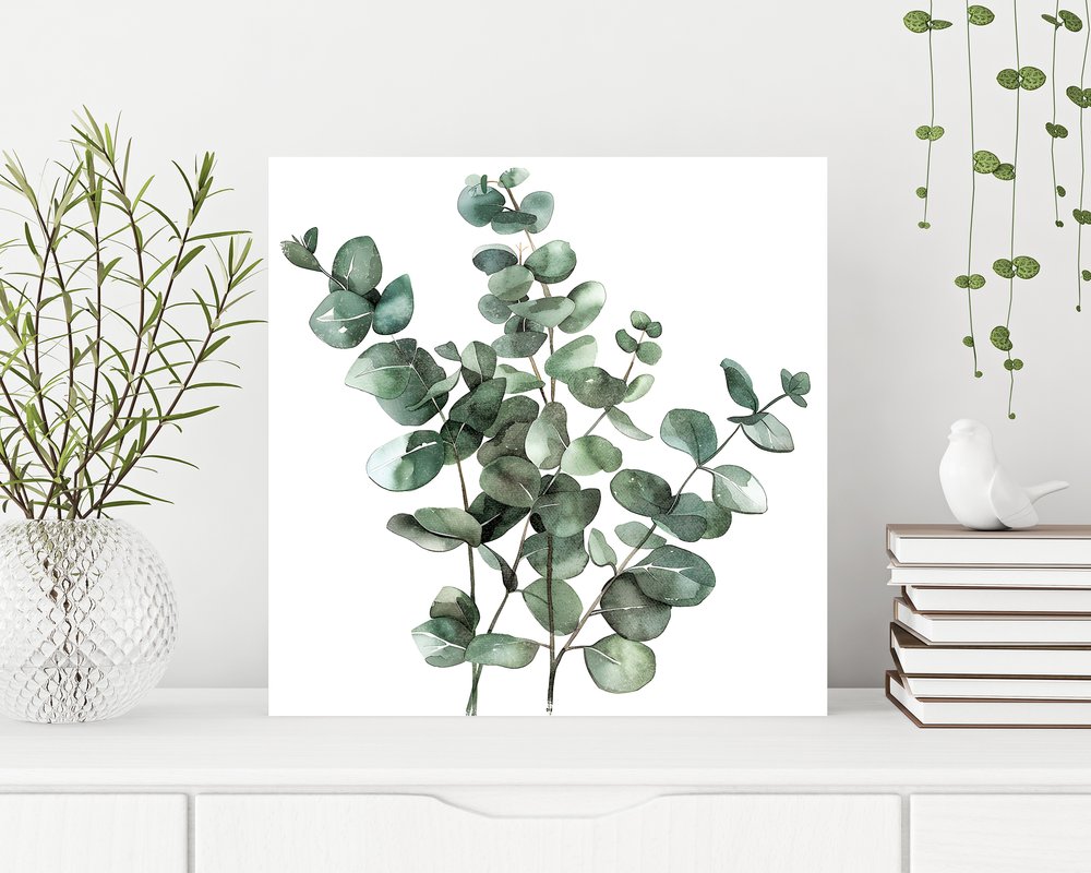 12" X 12" White And Green Floral Canvas Square Hanging Wall Decor