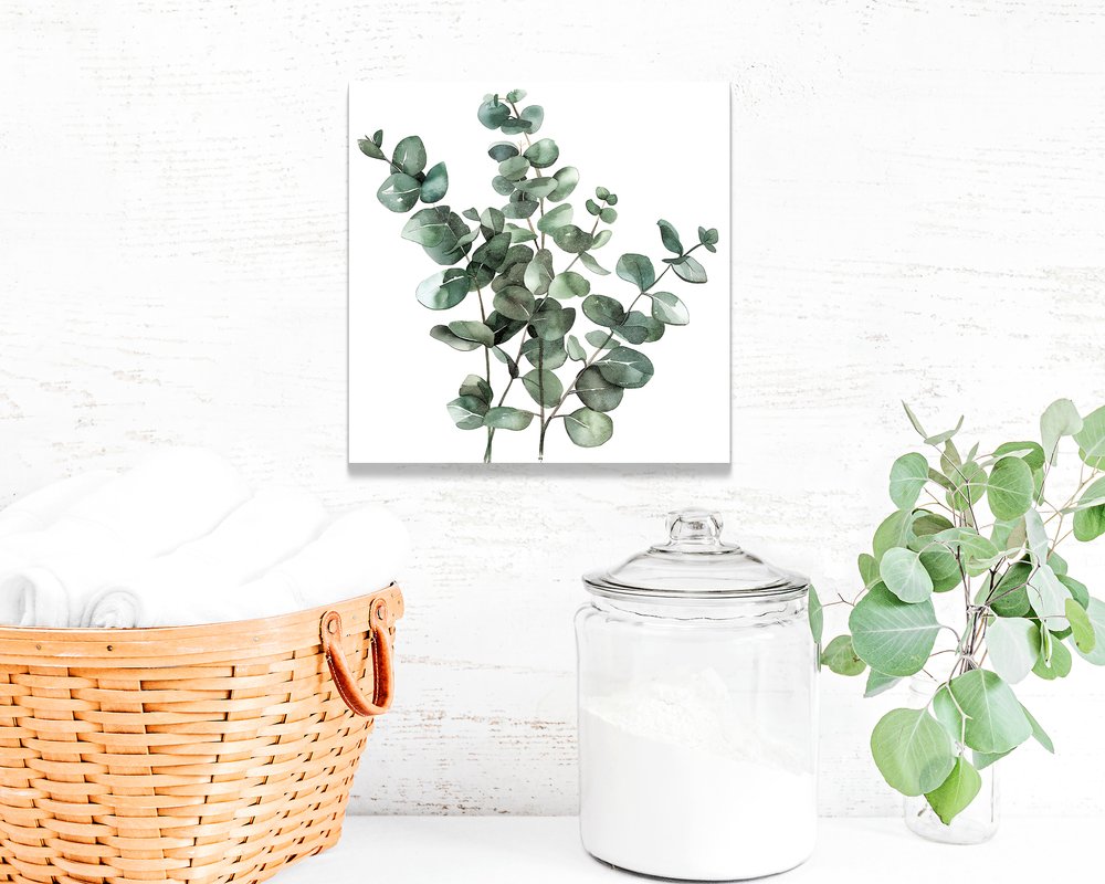 12" X 12" White And Green Floral Canvas Square Hanging Wall Decor