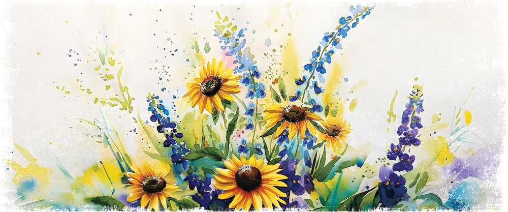 11" X 36" White Yellow And Blue Flower Floral Wood Hanging Wall Decor