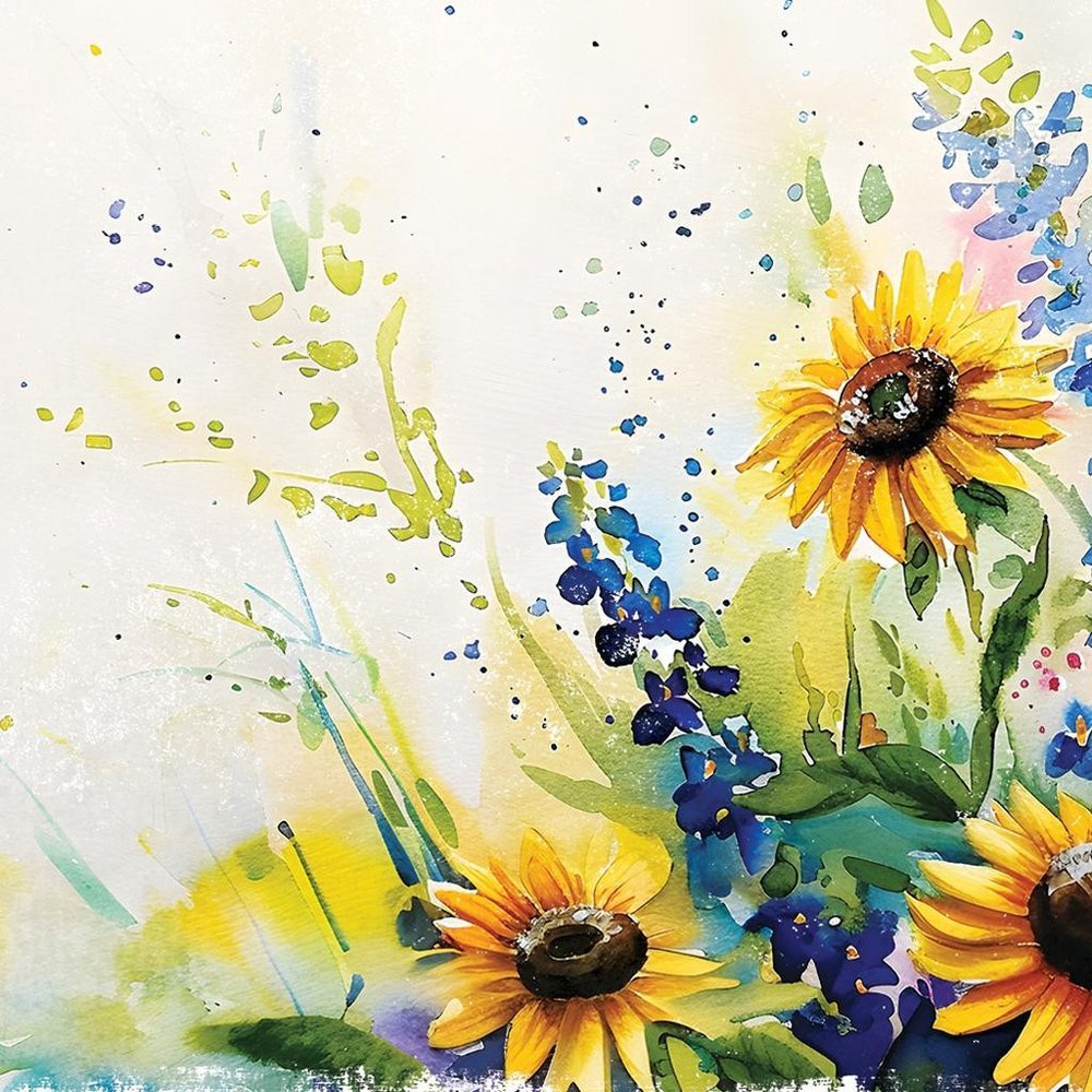 11" X 36" White Yellow And Blue Flower Floral Wood Hanging Wall Decor