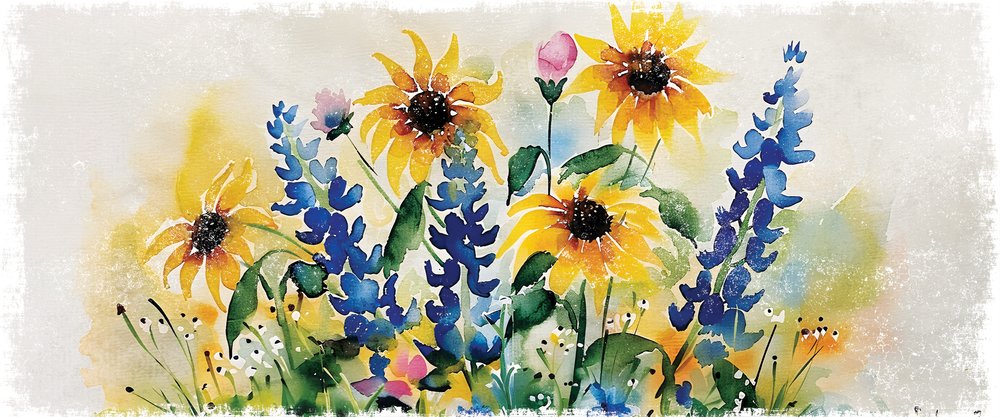 11" X 36" White Yellow And Blue Flower Floral Wood Hanging Wall Decor