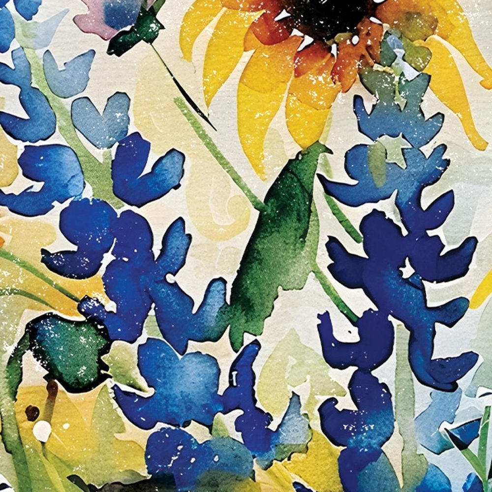 11" X 36" White Yellow And Blue Flower Floral Wood Hanging Wall Decor