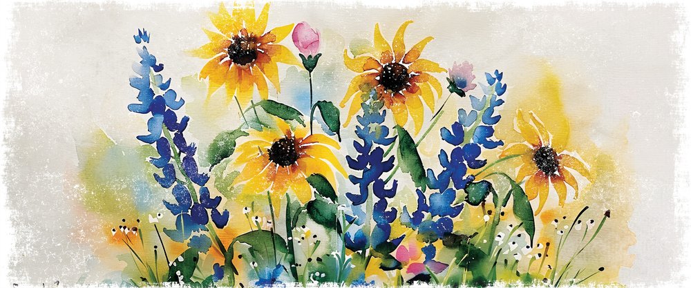 11" X 36" White Yellow And Blue Flower Floral Wood Hanging Wall Decor